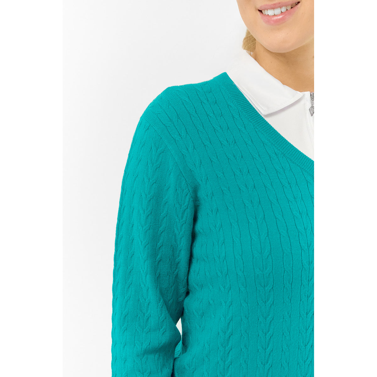 Pure Ladies Cable Knit V-Neck Golf Sweater