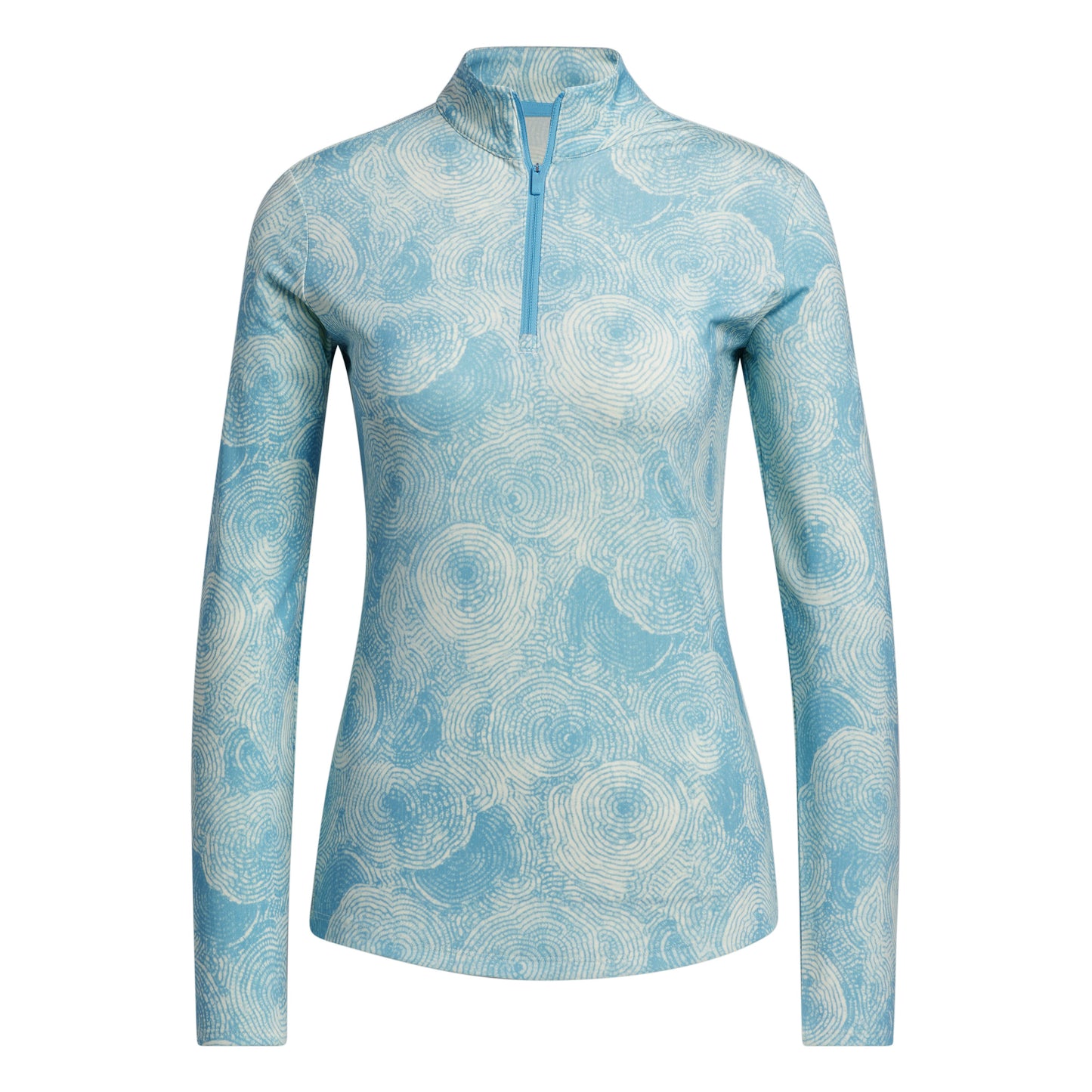 adidas Ladies Long Sleeve Golf Top with Tie-Dye Print in Semi Burst Blue