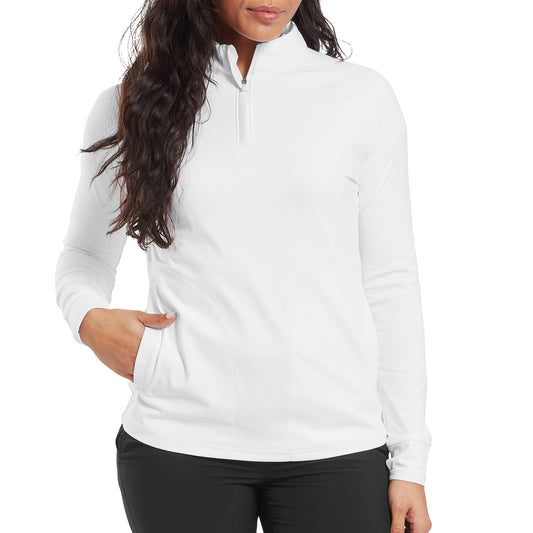 FootJoy Ladies Zip-Neck Mid-Layer in White with Ribbed Trim Detail