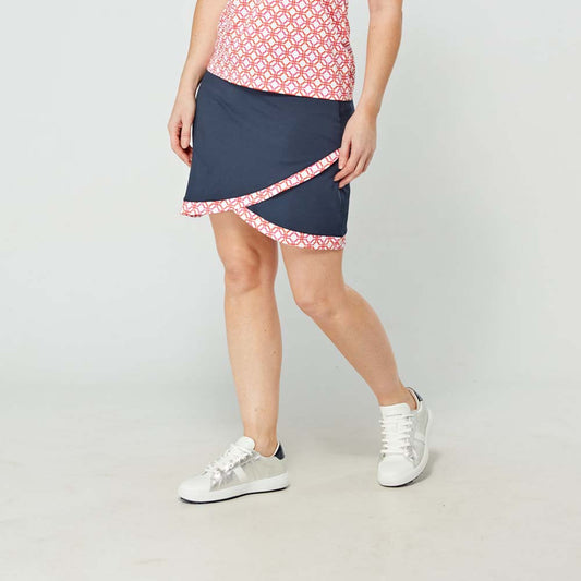Swing Out Sister Ladies Navy Pull-On Scalloped Skort with Lush Pink and Mandarin Trim 