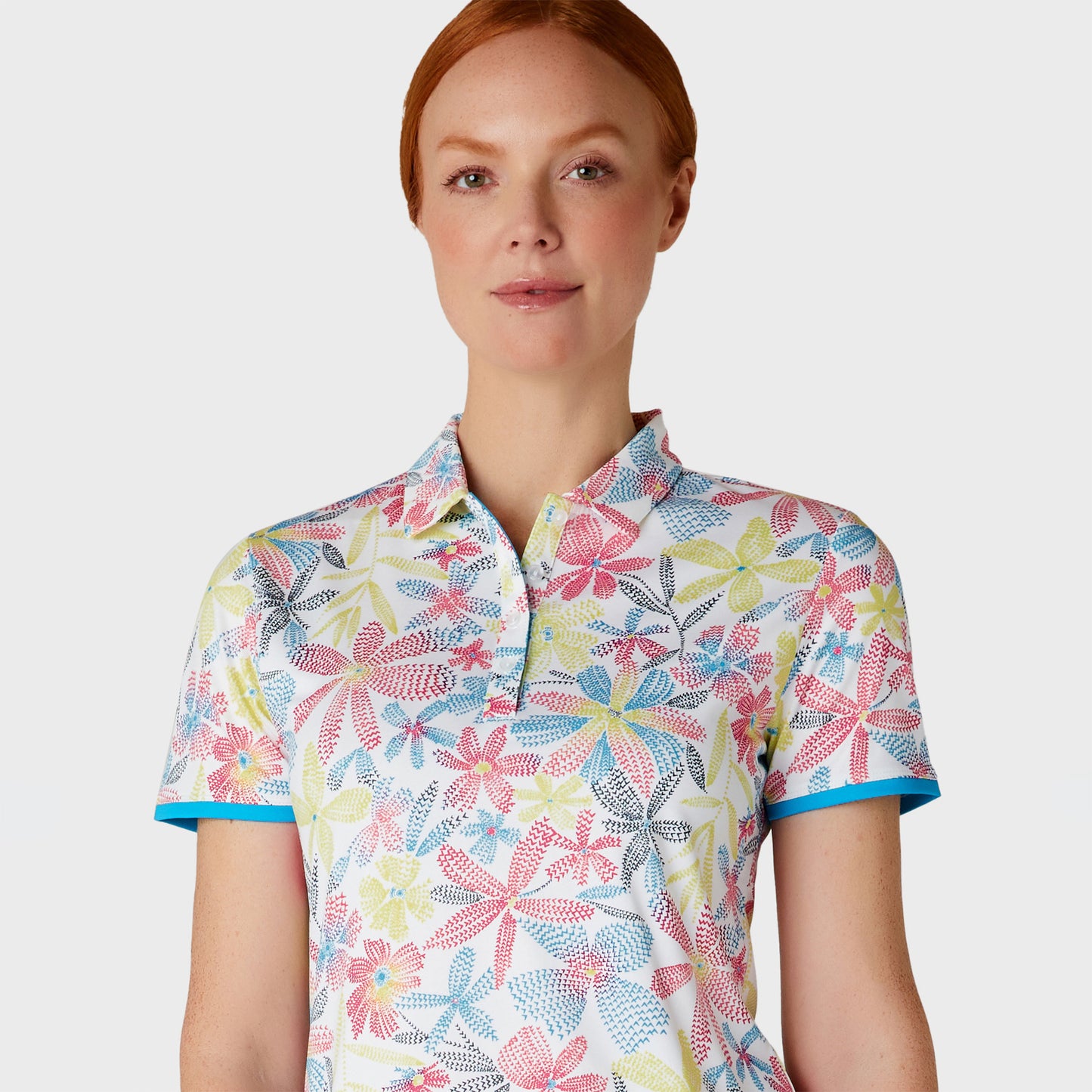 Callaway Ladies Short Sleeve Golf Polo with Digitised Chev Floral Print