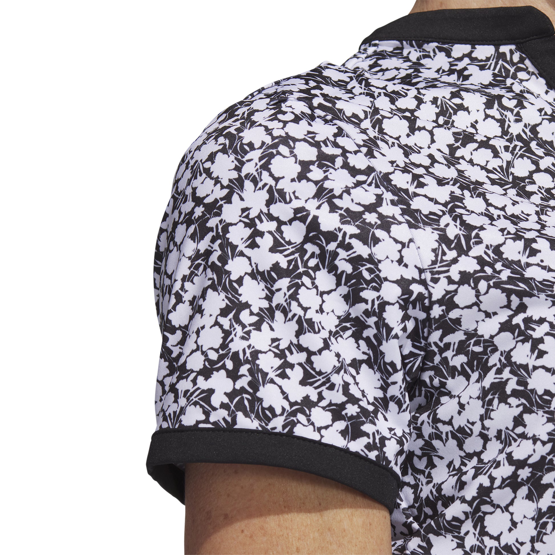 adidas Ladies Short Sleeve Golf Polo with Black & White Floral Print