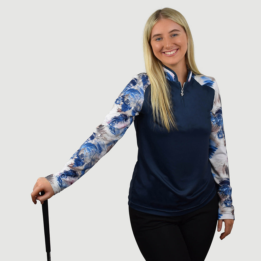 Pure Golf Ladies Hazel Long Sleeve Polo in Navy Stone Canvas