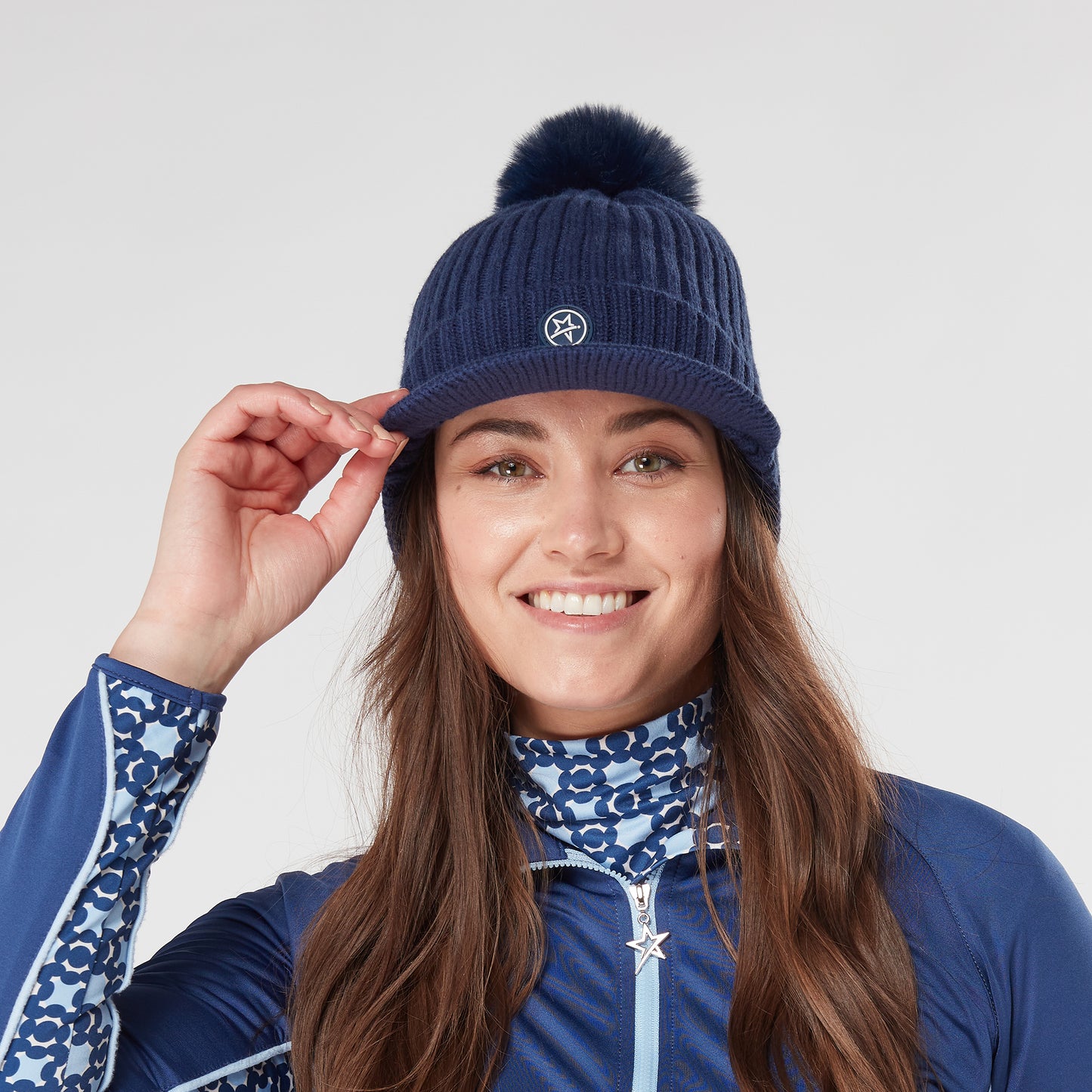 Swing Out Sister Womens Fleece Lined Peak Bobble Hat in Navy Blue