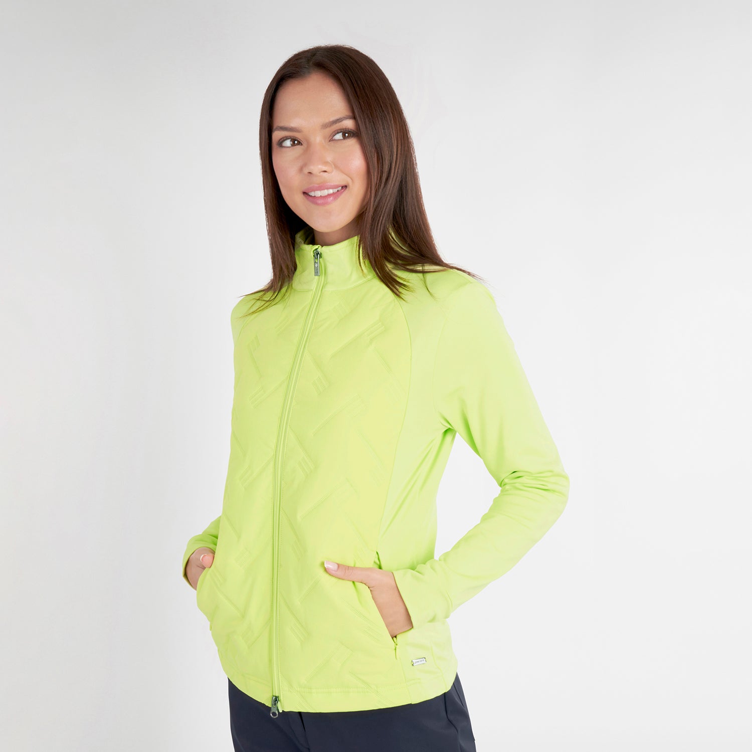 Green Lamb Ladies Hybrid Jacket with Debossed Linear Pattern