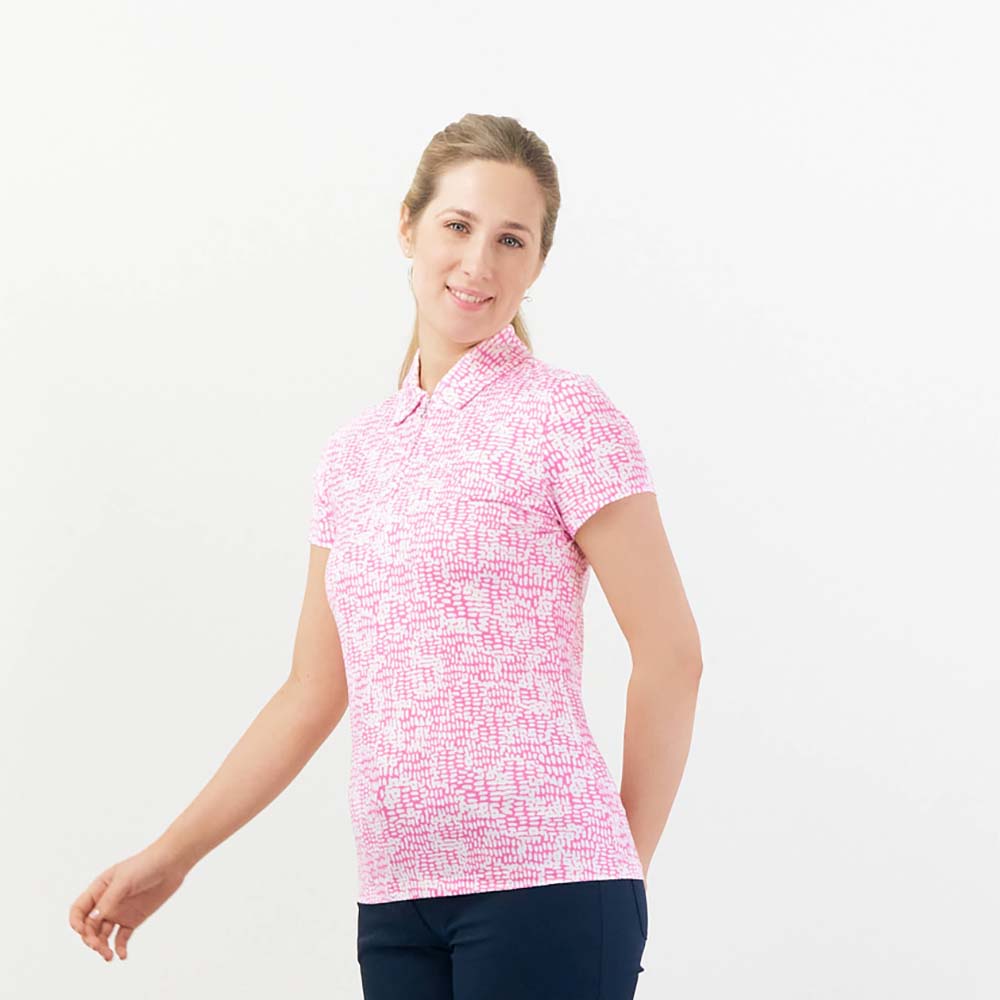 Pure Golf Ladies Cap Sleeve Polo in Candy Pebble Print