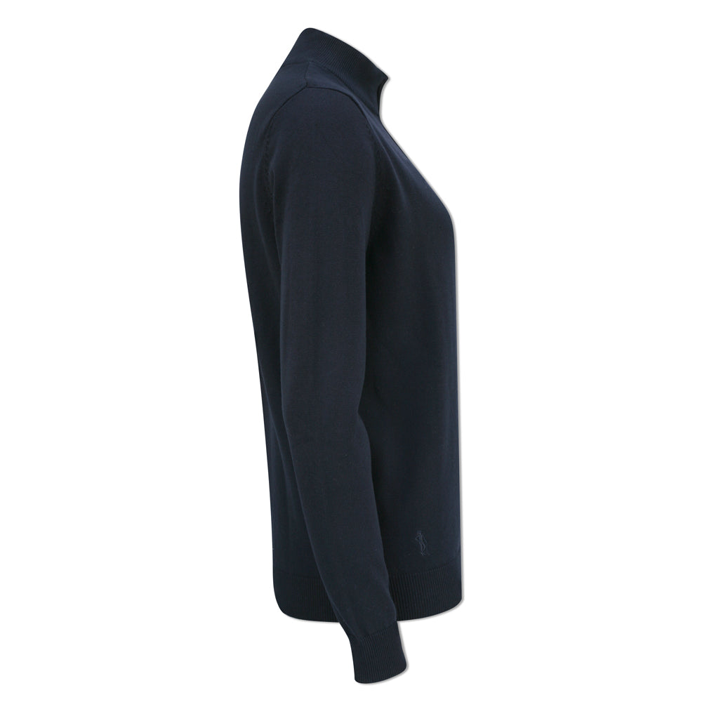 Glenmuir Ladies 100% Cotton Half-Zip Sweater in Navy Blue