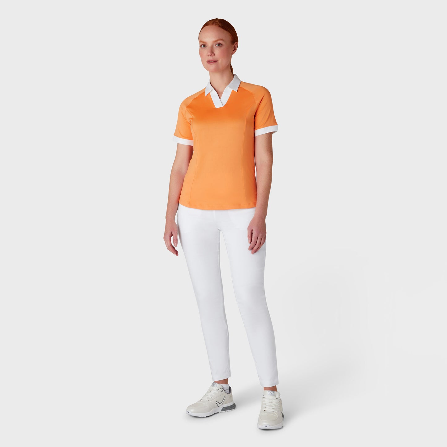 Callaway Ladies Short Sleeve Colour Block Golf Polo in Papaya