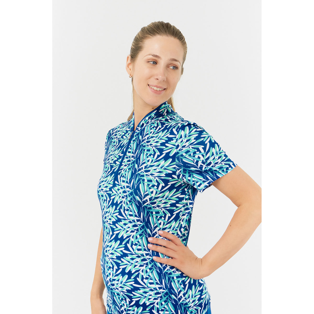 Pure Ladies Short Sleeve Polo in Palm Print Design