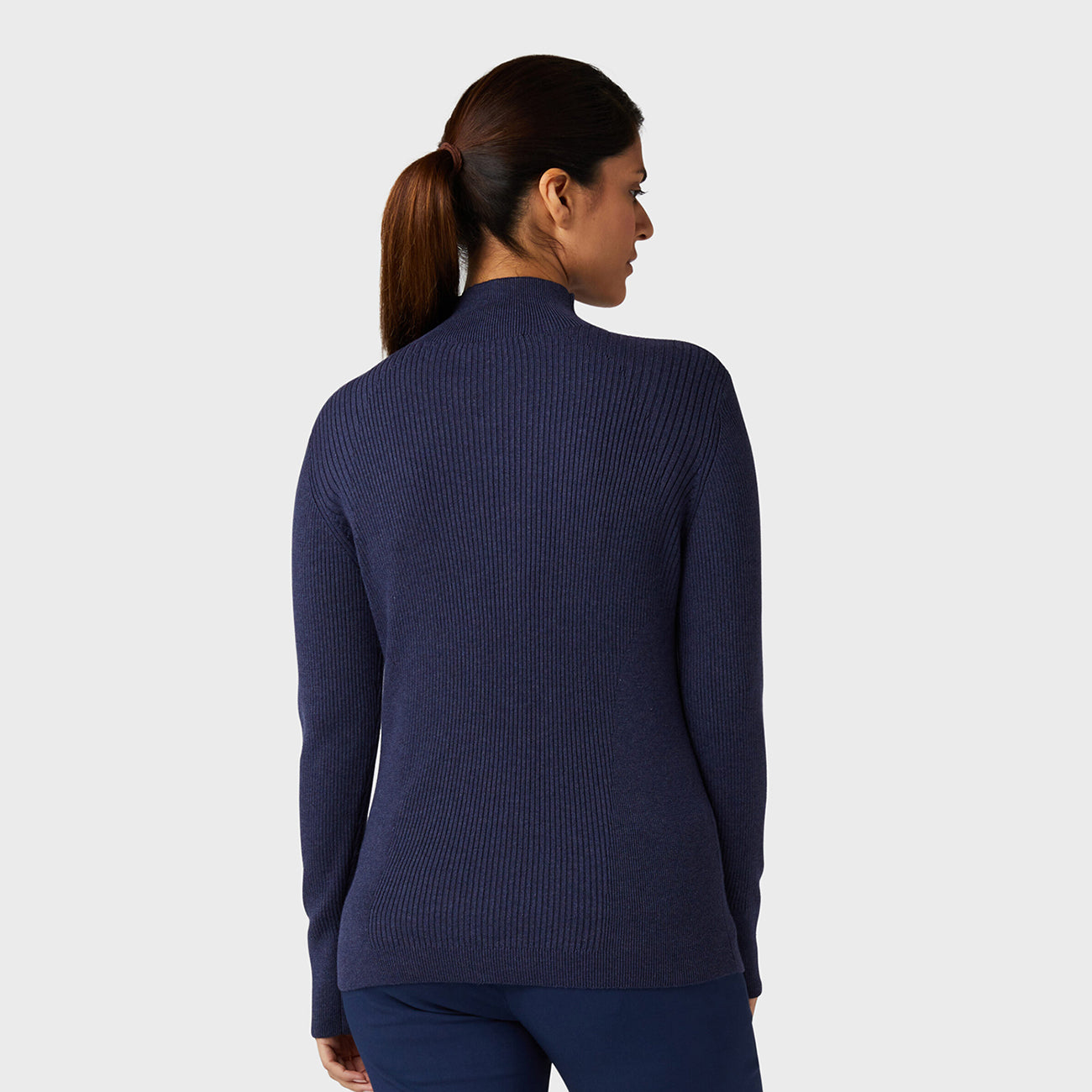 Callaway Ladies High Mock Neck Ribbed Sweater in Navy Heather