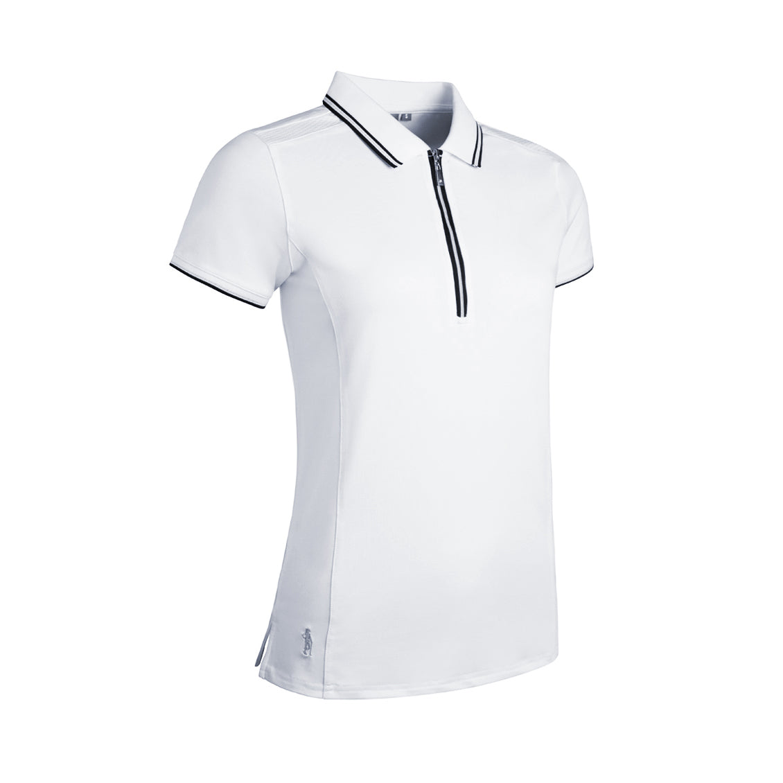 Glenmuir Ladies Short Sleeve Zip-Neck Polo in White & Navy with UPF50