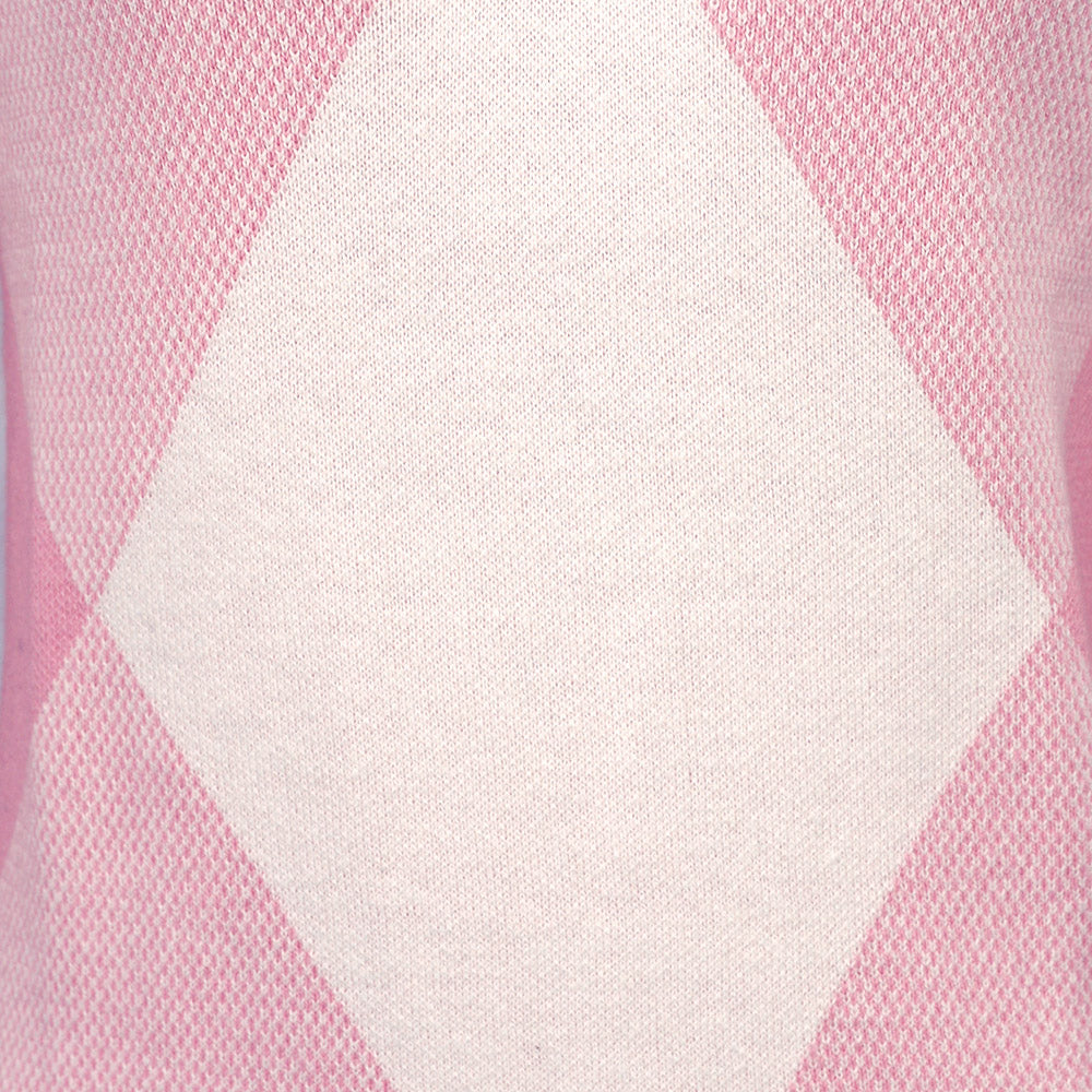 Diamond Argyle Zip-Neck Sweater with Cashmere in Candy & White