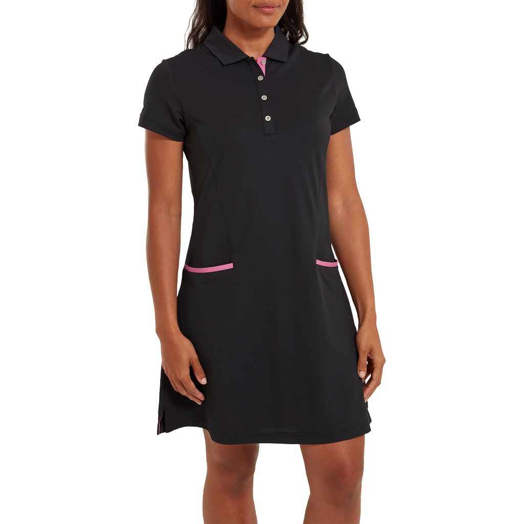 FootJoy Women's Short Sleeve Golf Dress in Black & Hot Pink