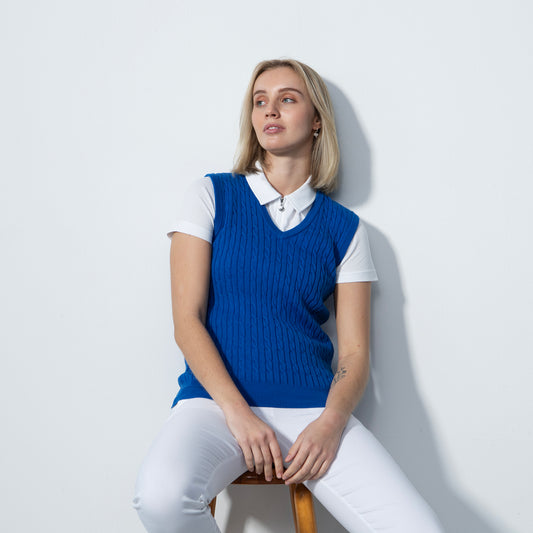 Daily Sports Ladies Cable Knit Sleeveless Sweater in Cosmic Blue 