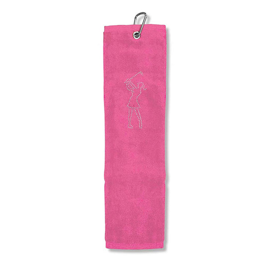 Surprizeshop Crystal Lady Golfer Tri-Fold Golf Towel in Baby Pink