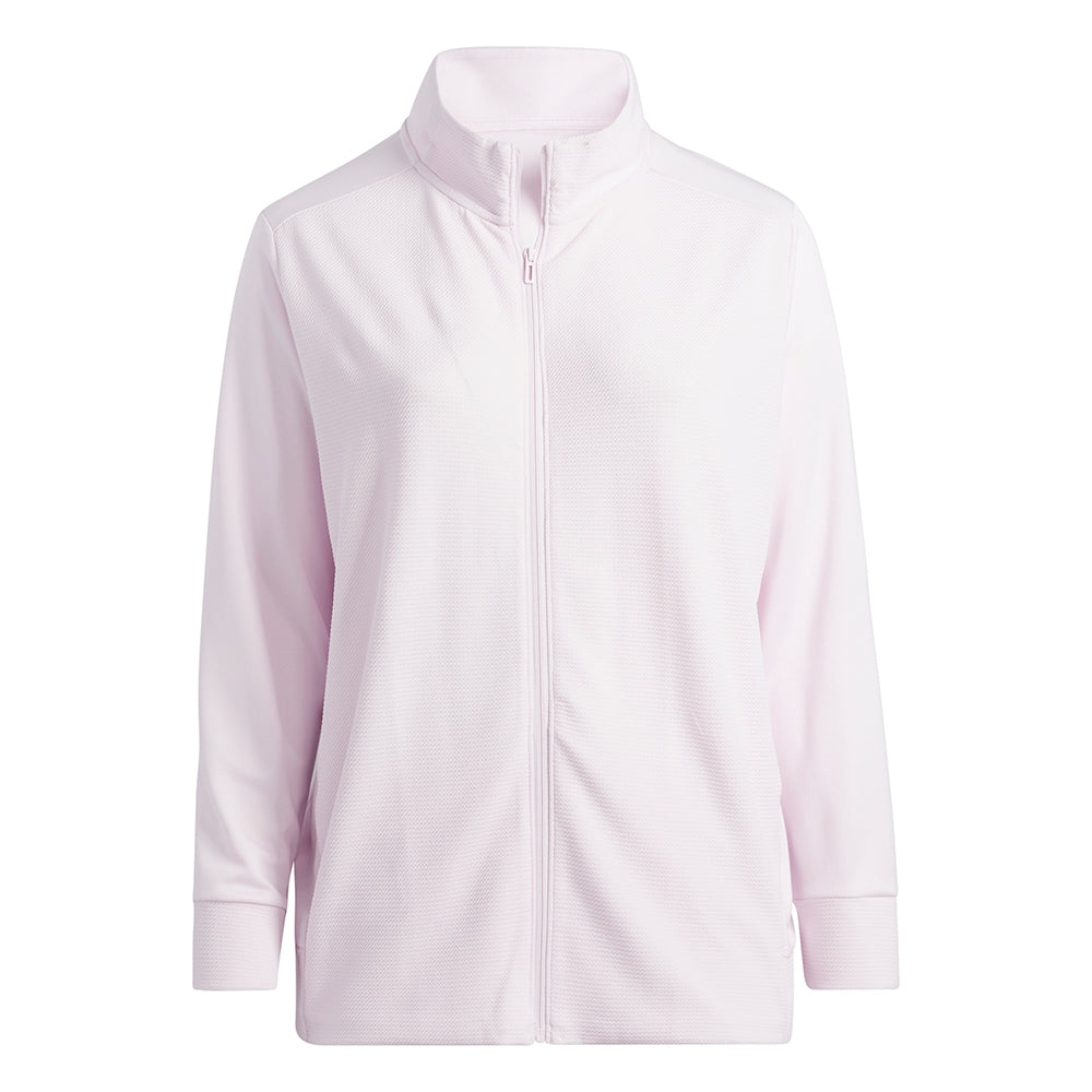 adidas Ladies Plus Size Lightweight Textured Jersey Golf Jacket in Almost Pink