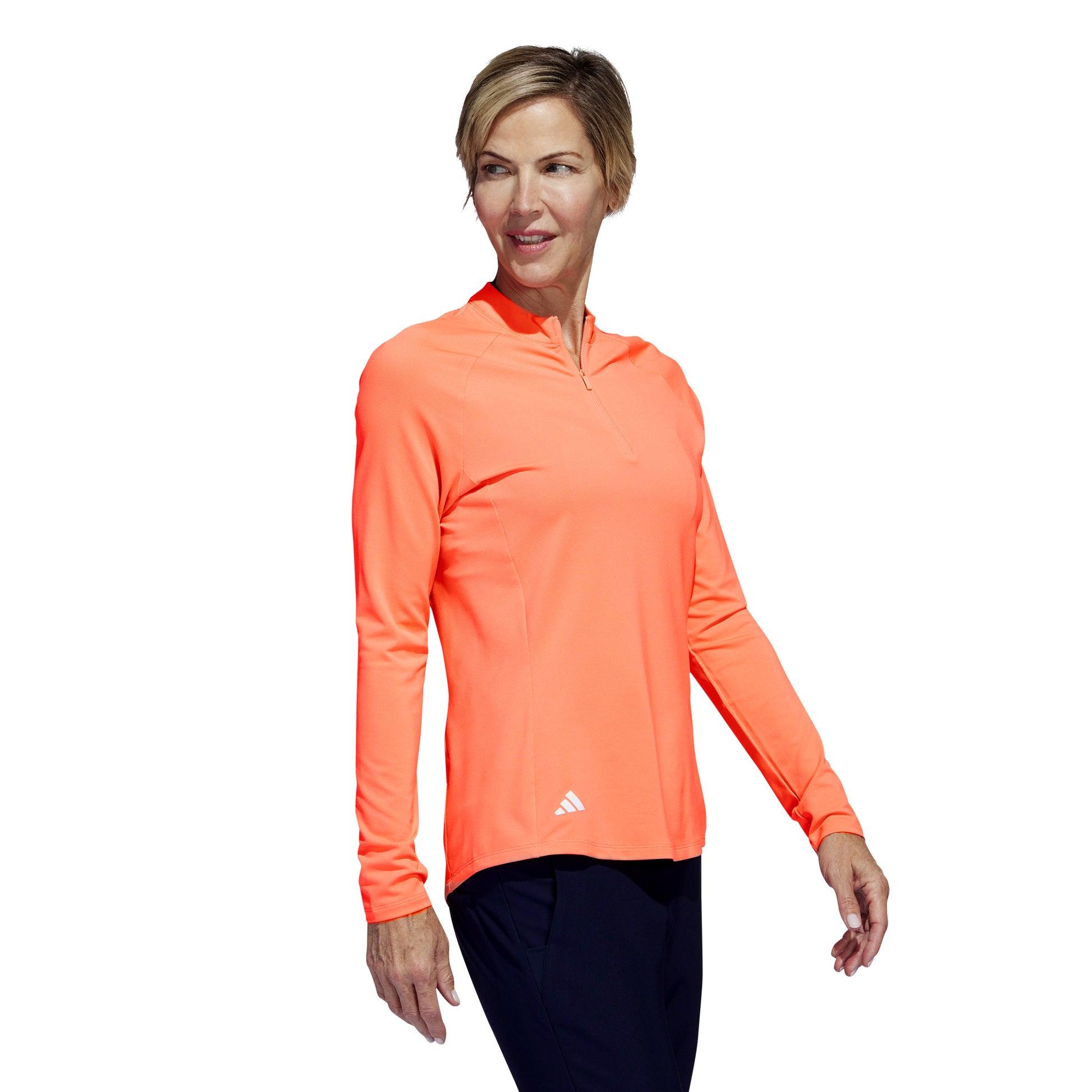 adidas Ladies Long Sleeve Zip-Neck Golf Top in Coral Fusion - Last One XL Only Left