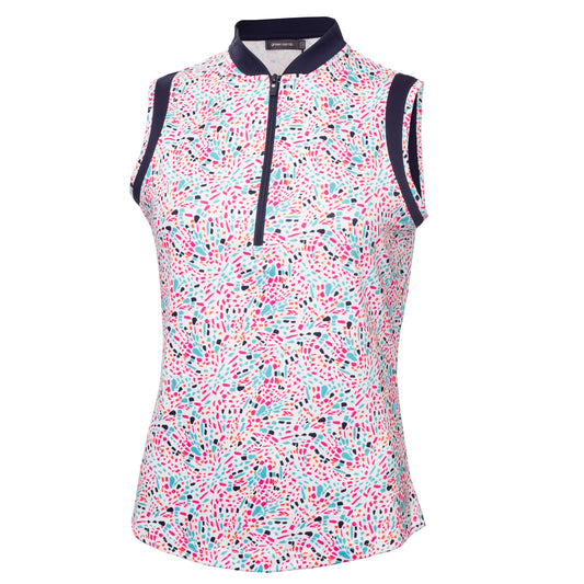 Green Lamb Women's Zip-Neck Sleeveless Polo with Speckle Print - Last One Size 18 Only Left