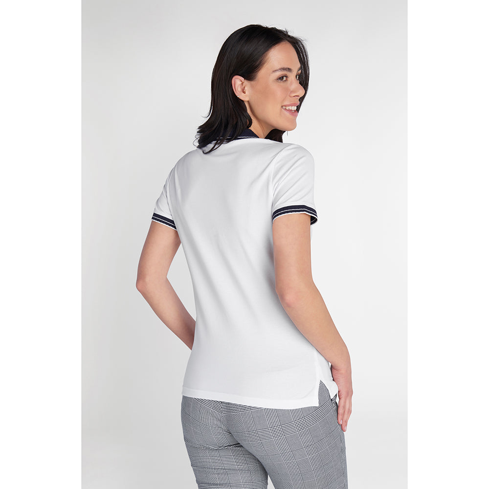 Green Lamb Ladies Organic Cotton Short Sleeve Club Polo in White & Navy