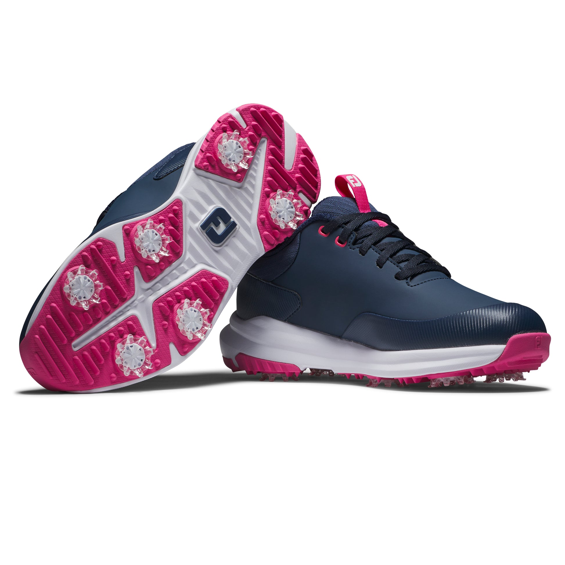 FootJoy Ladies Waterproof Wide Fit Tour Rival Golf Shoe in Navy & Pink with SoftSpikes