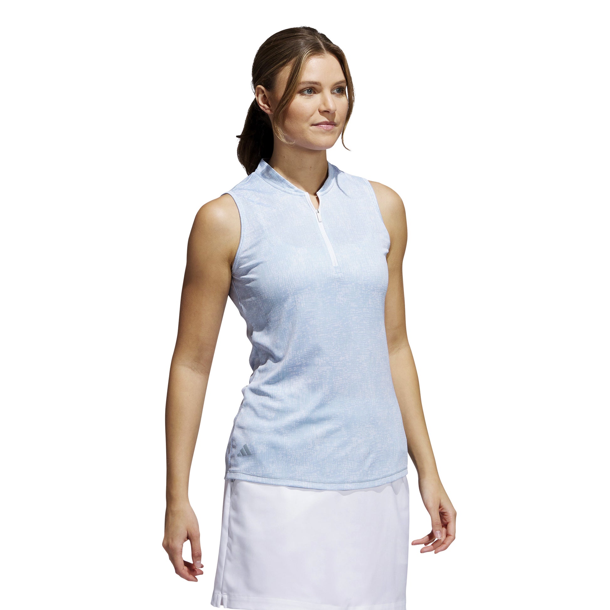 adidas Ladies Jacquard Sleeveless Print Golf Polo in Wonder Blue