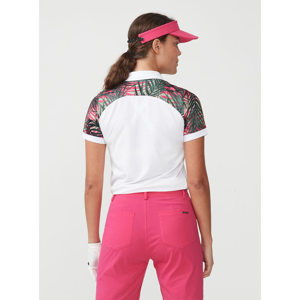 Rohnisch Ladies Short Sleeve Polo in Palm Fuchsia Print Detail - Small Only Left