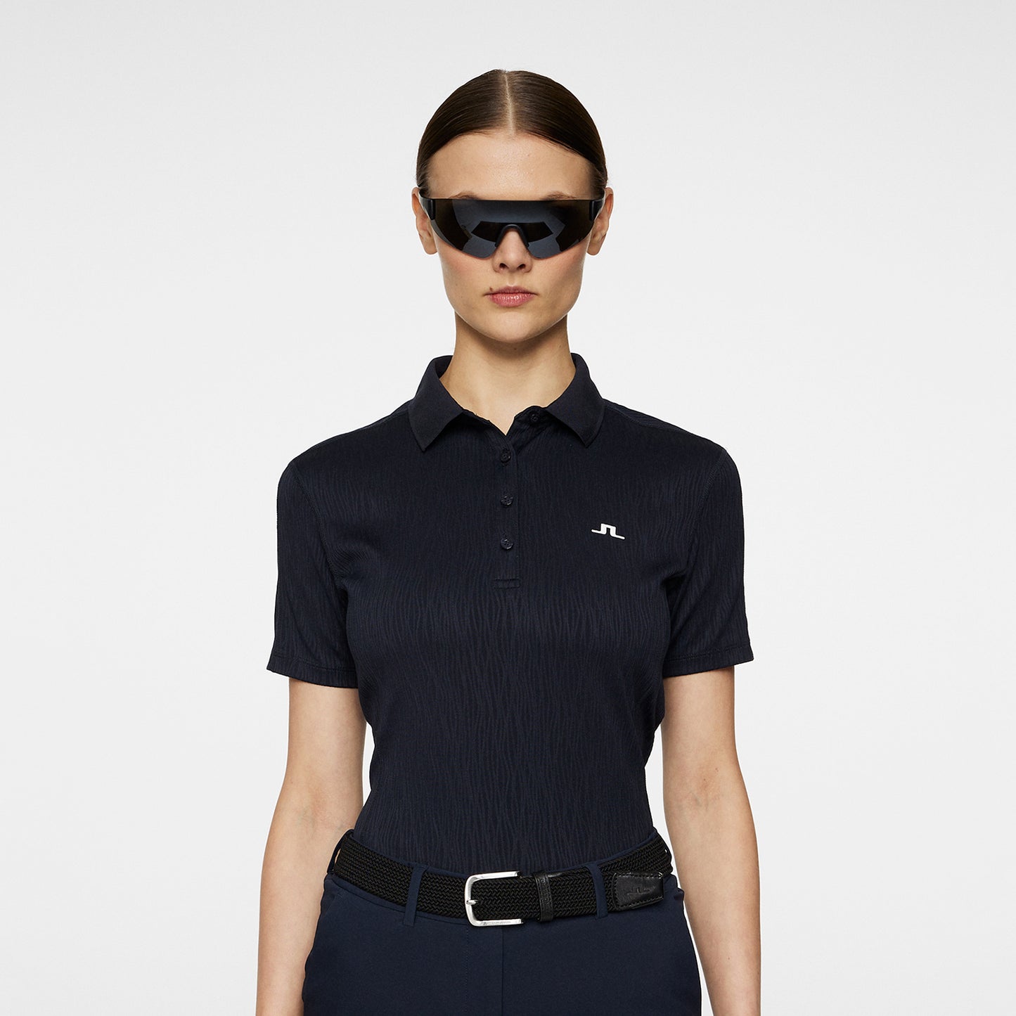 J.Lindeberg Ladies Polo in Navy with Subtle Wave Print