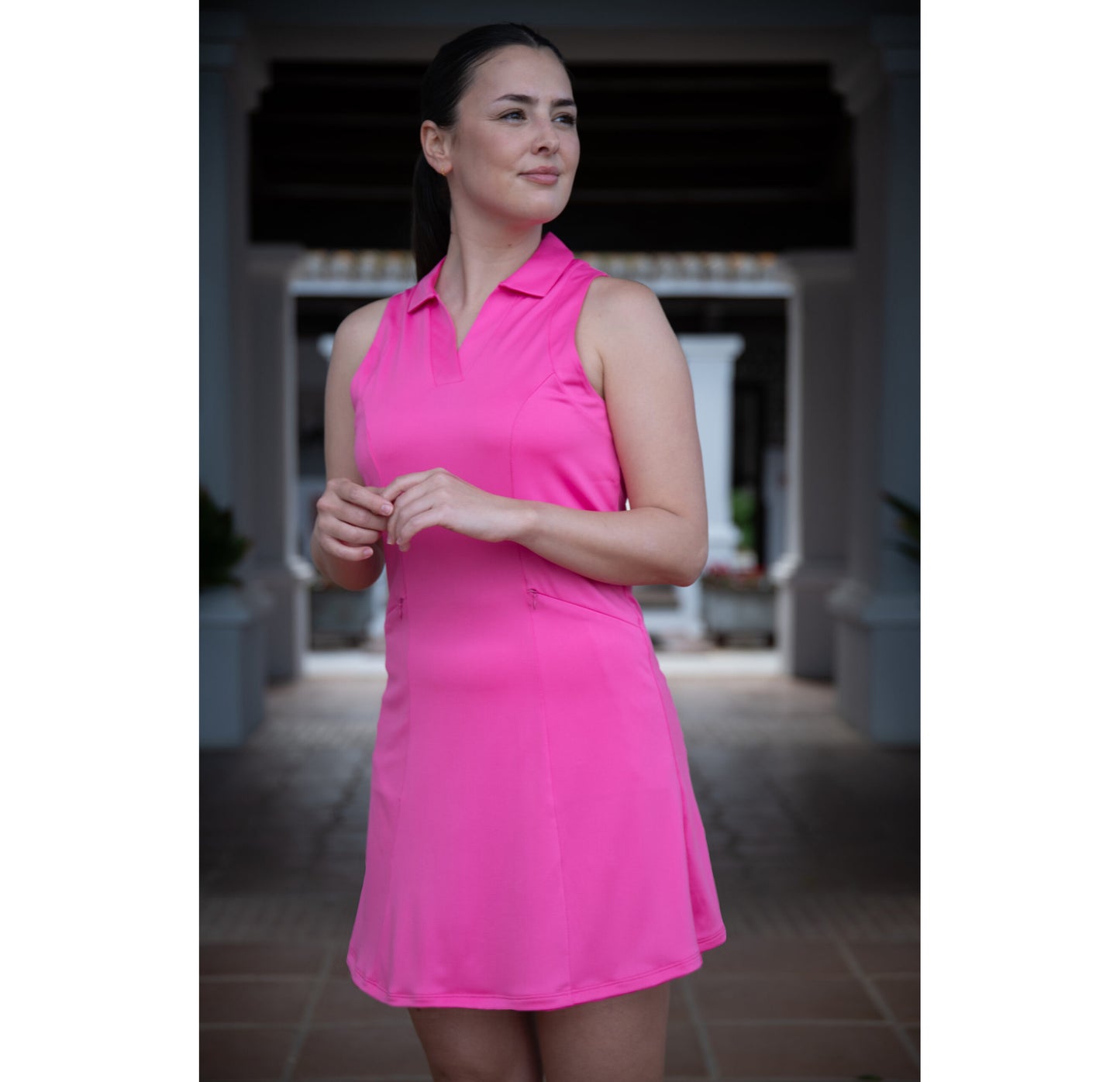 Callaway Ladies Cheeky Pink Golf Dress with Mesh Detail