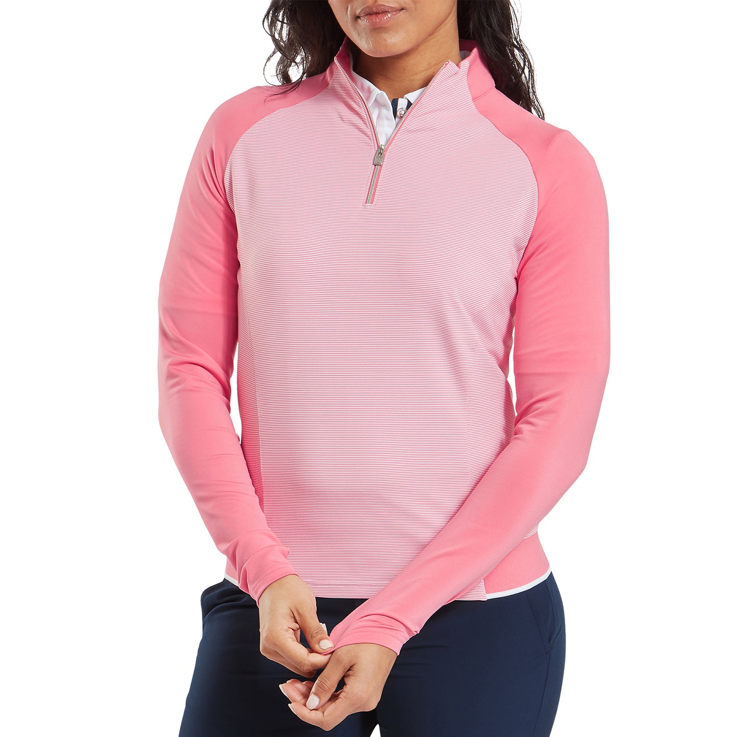 FootJoy Ladies Zip-Neck Stripe Top with Contrast Sleeves