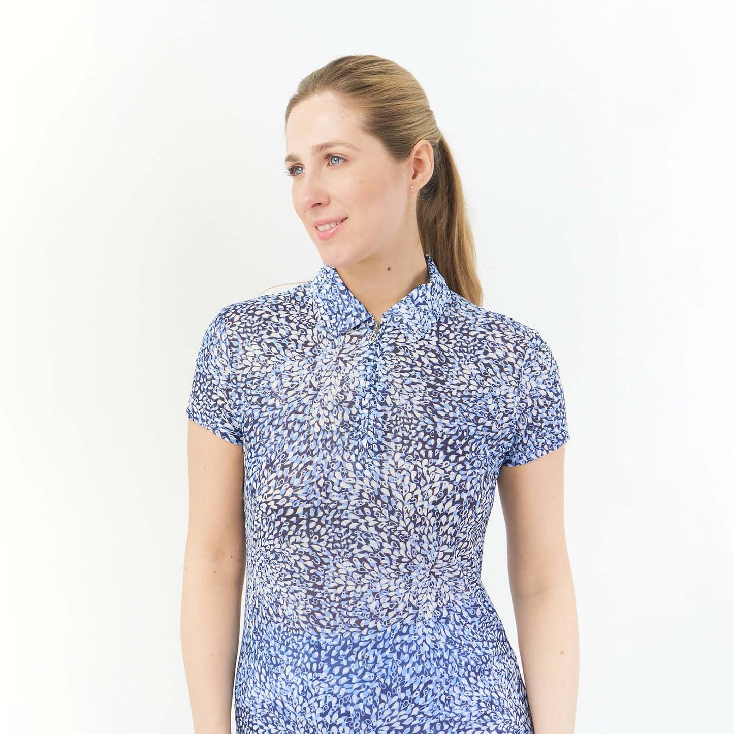 Pure Golf Cap Sleeve Mesh Top in Peardrop Sapphire Print