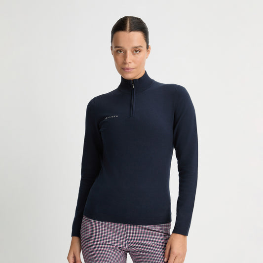 Rohnisch Ladies Navy Knitted Zip-Neck Sweater