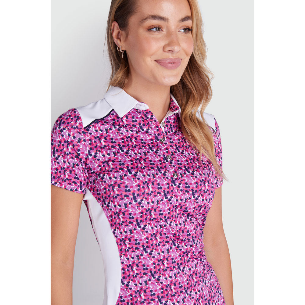Green Lamb Ladies Short Sleeve Violet Petal Print Polo - Size 8 Only Left