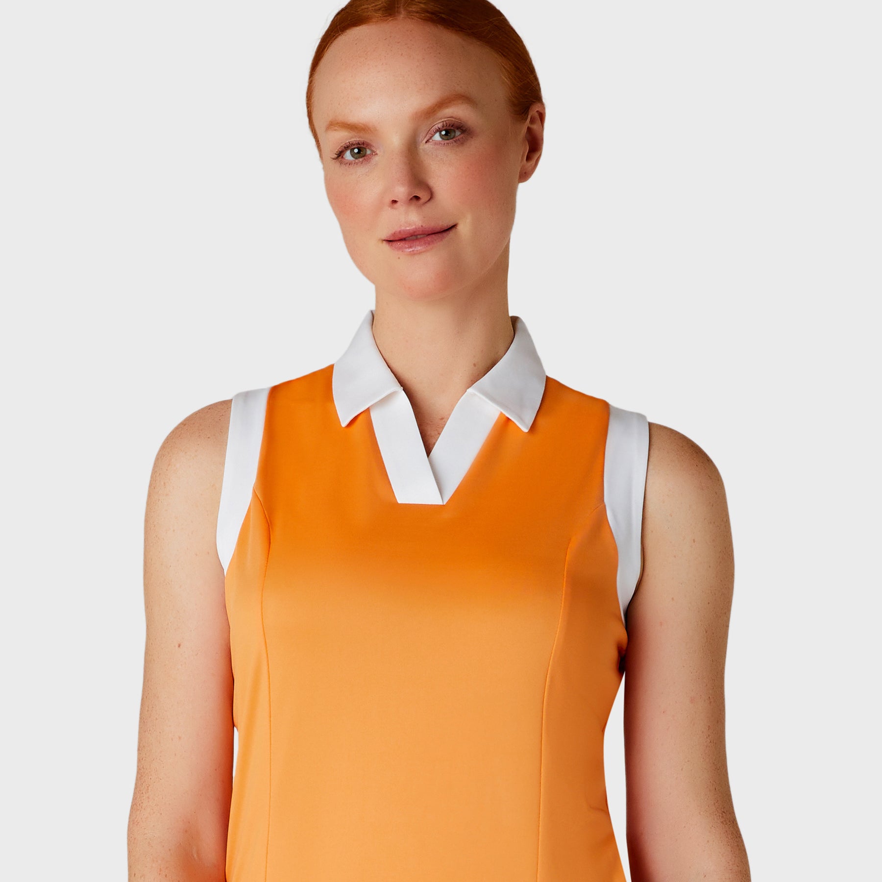 Callaway Ladies Sleeveless Colour Block Golf Polo Shirt in Papaya