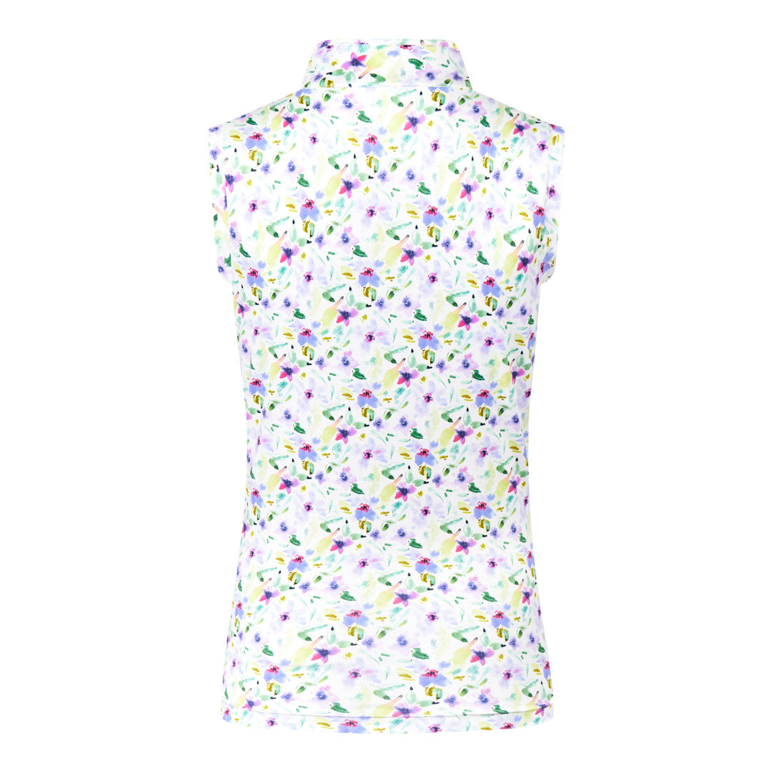 Pure Ladies Sleeveless Zip Neck Golf Top in Ethereal Bouquet Print