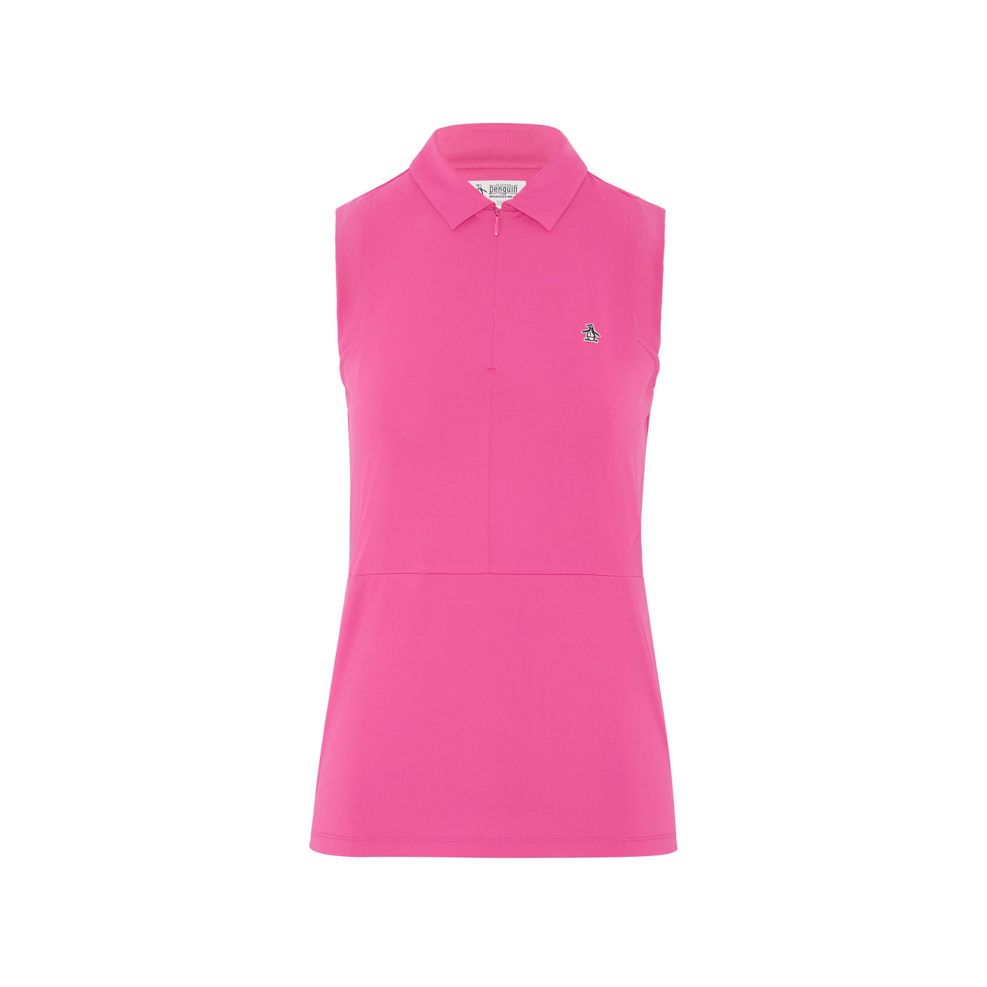 Original Penguin Ladies Cheeky Pink Sleeveless Zip-Neck Polo with Mesh Panels 