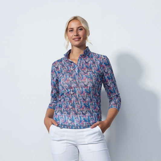 Daily Sports Ladies 3/4 Sleeve Mesh Polo in Paisley Print