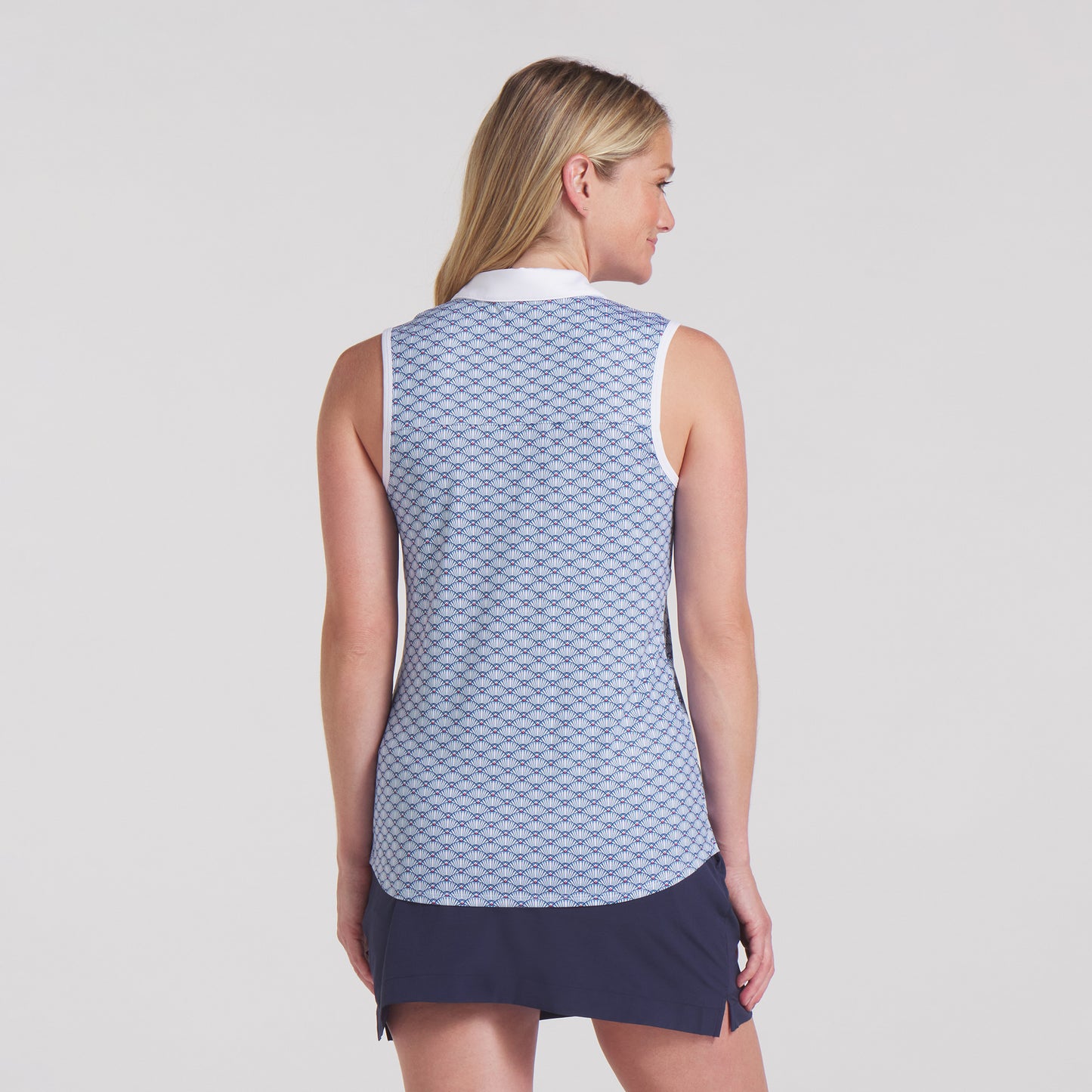 Puma Ladies Sleeveless Cloudspun Polo with Scallop Print in Blue