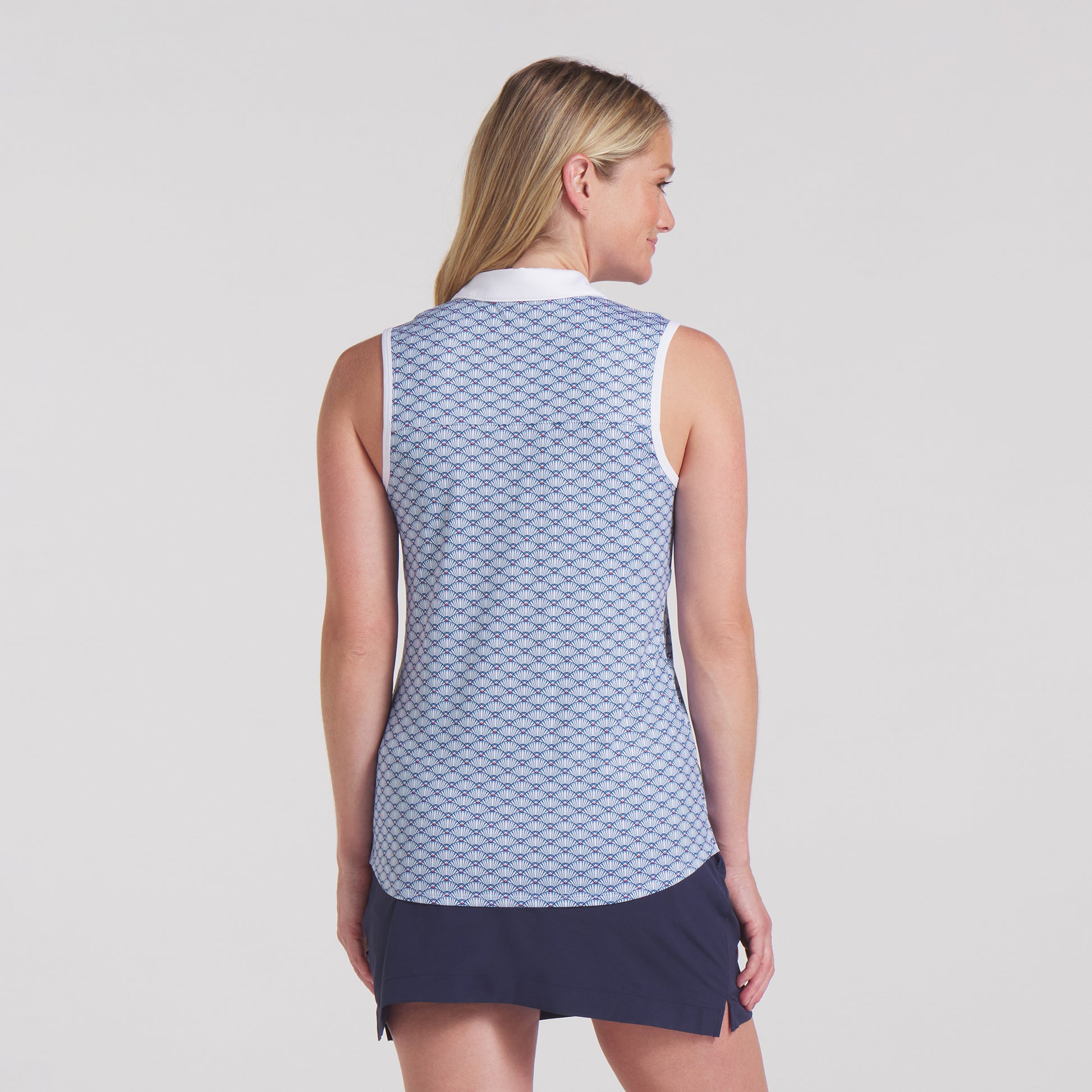 Puma Ladies Sleeveless Cloudspun Polo with Scallop Print in Blue