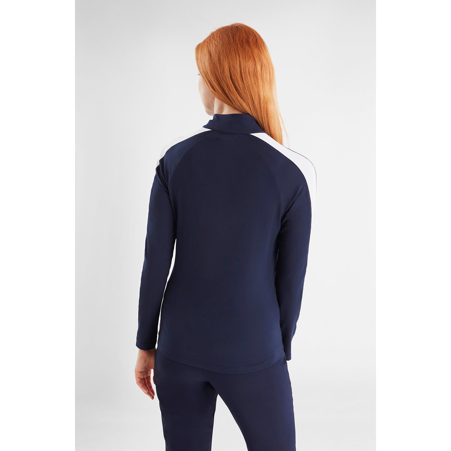 Green Lamb Ladies 1/4 Zip Neck Top with Contrast Stripes in Navy/White