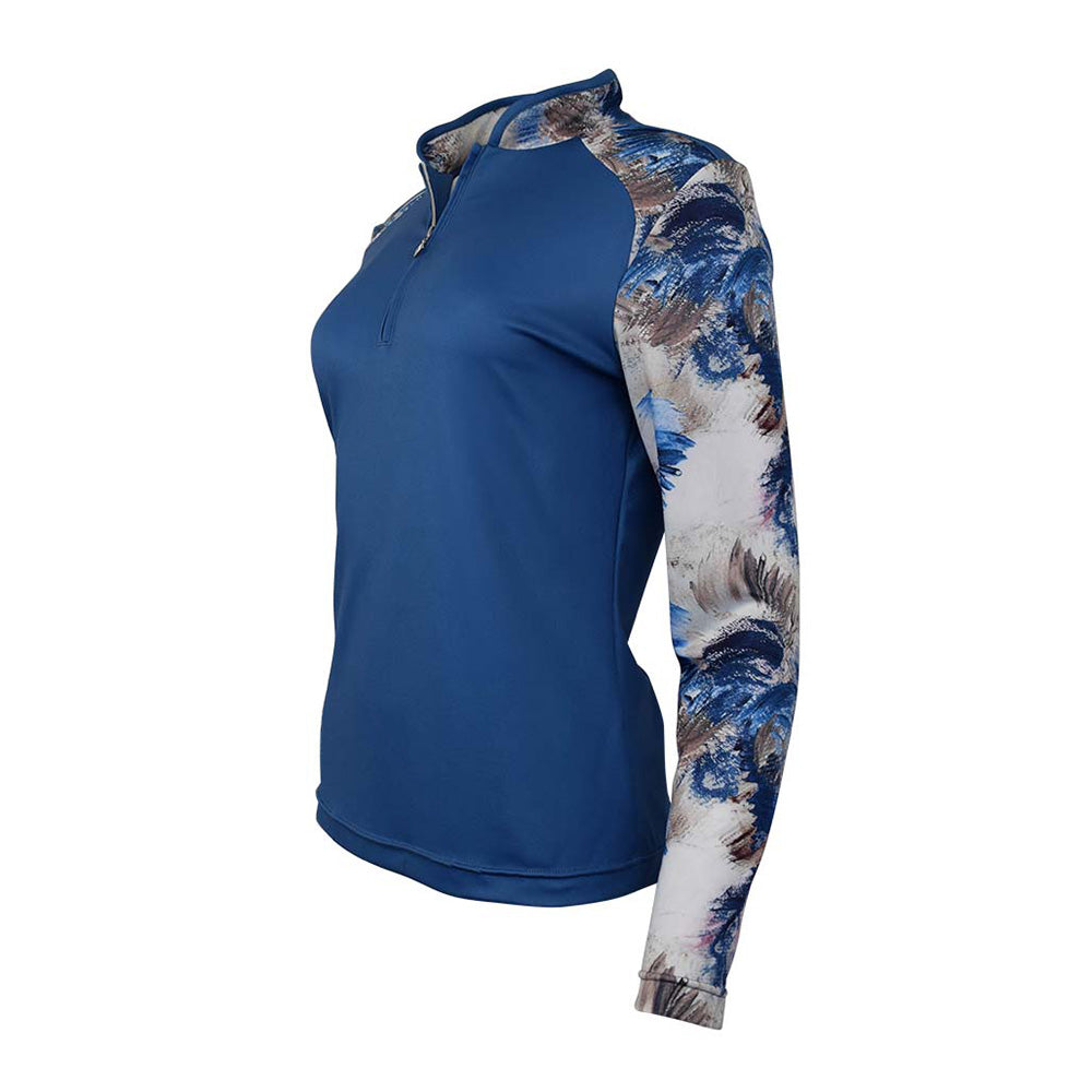 Pure Golf Ladies Hazel Long Sleeve Polo in Petrol Blue and Stone Canvas Print