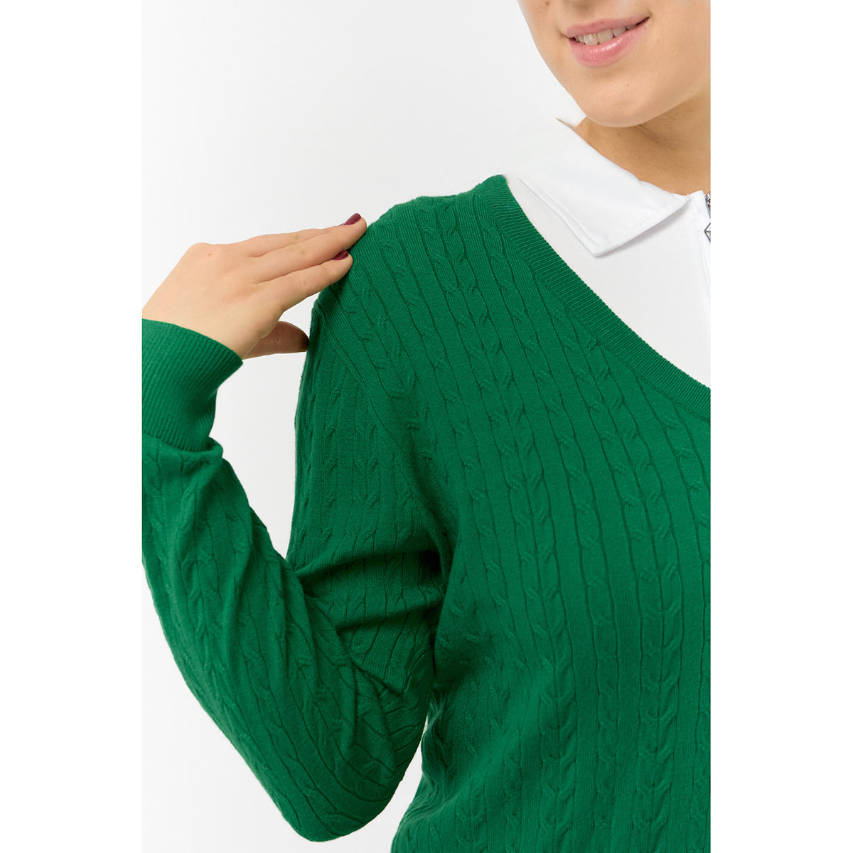 Pure Ladies Cable Knit V-Neck Golf Sweater