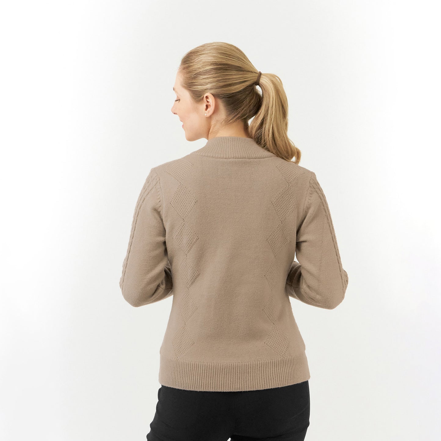 Pure Womens Lined Zip-Neck Golf Sweater with Cable Knit Design