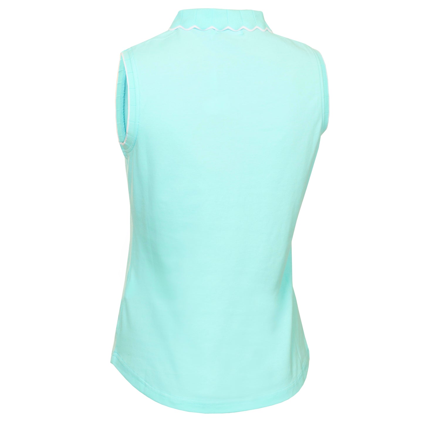 Green Lamb Ladies Sleeveless Polo with Scalloped Collar in Aqua