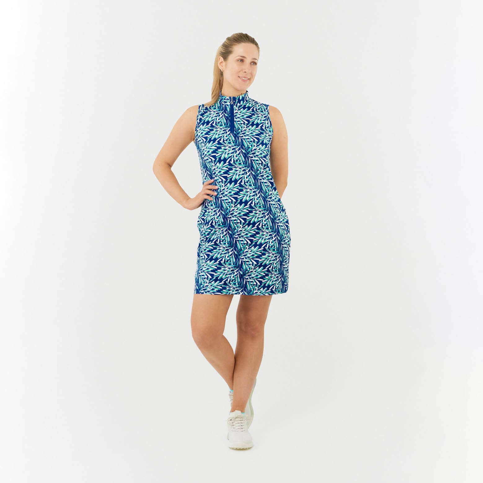 Pure Golf Sleeveless Dress in Palm Print Design 