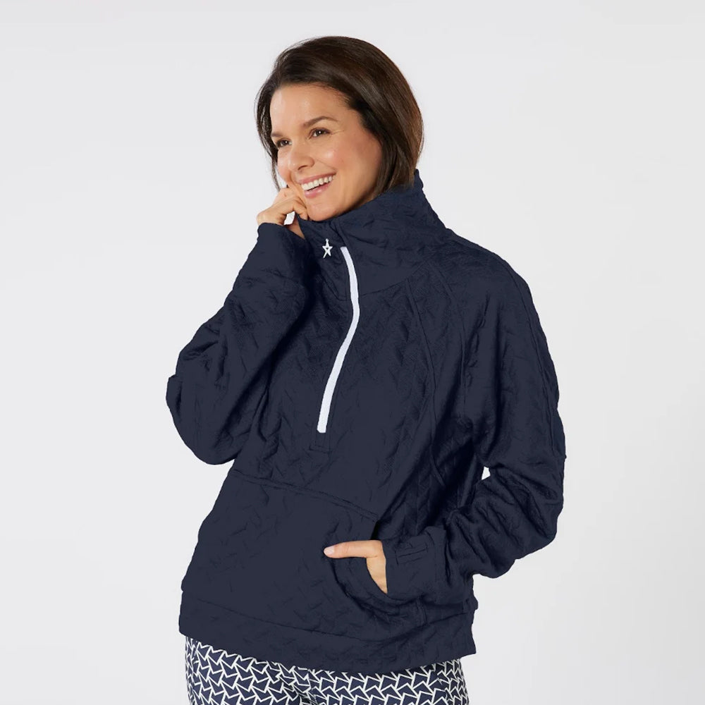 Swing Out Sister Ladies Quilted Lined Sweater with 1/4 Zip in Navy