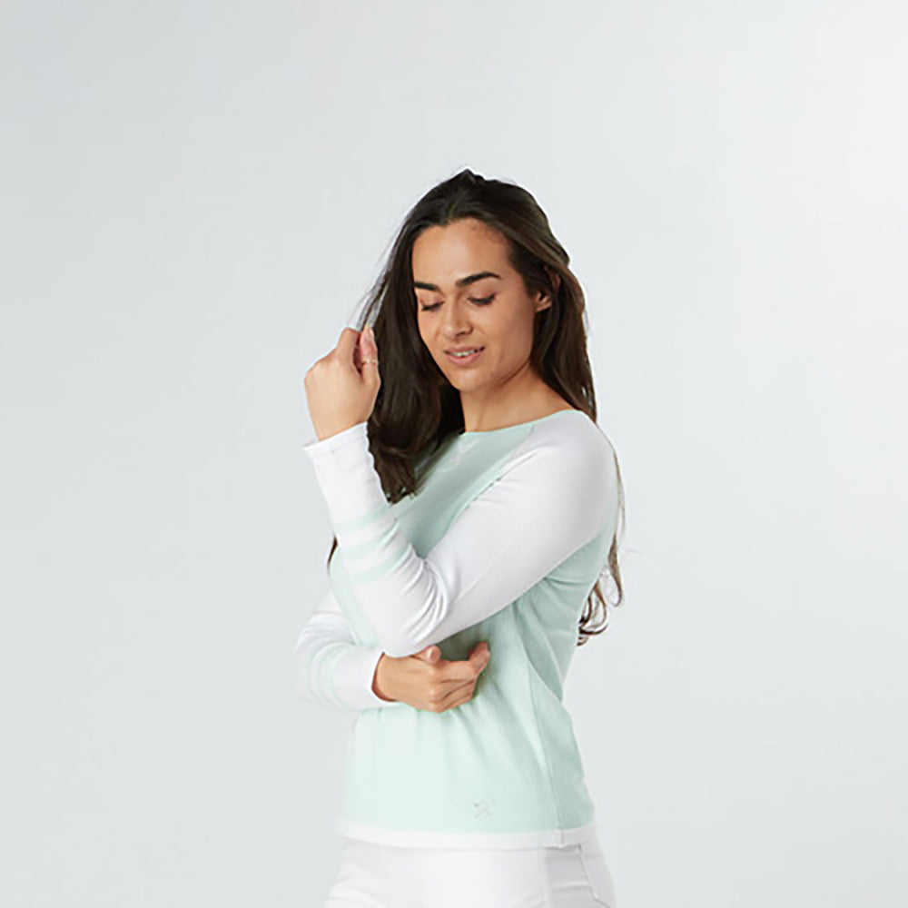 Swing Out Sister Ladies Colourblock Sweater in Mint & White