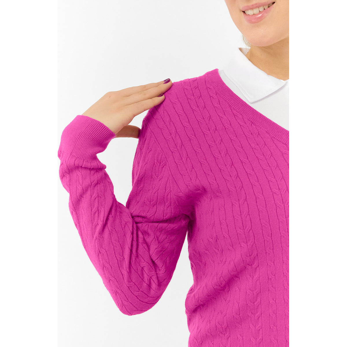 Pure Ladies Cable Knit V-Neck Golf Sweater