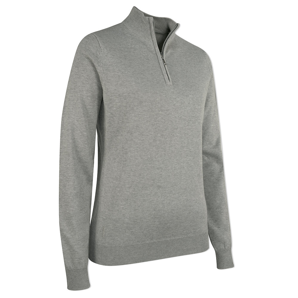 Glenmuir Ladies 100% Cotton Half-Zip Sweater in Light Grey Marl