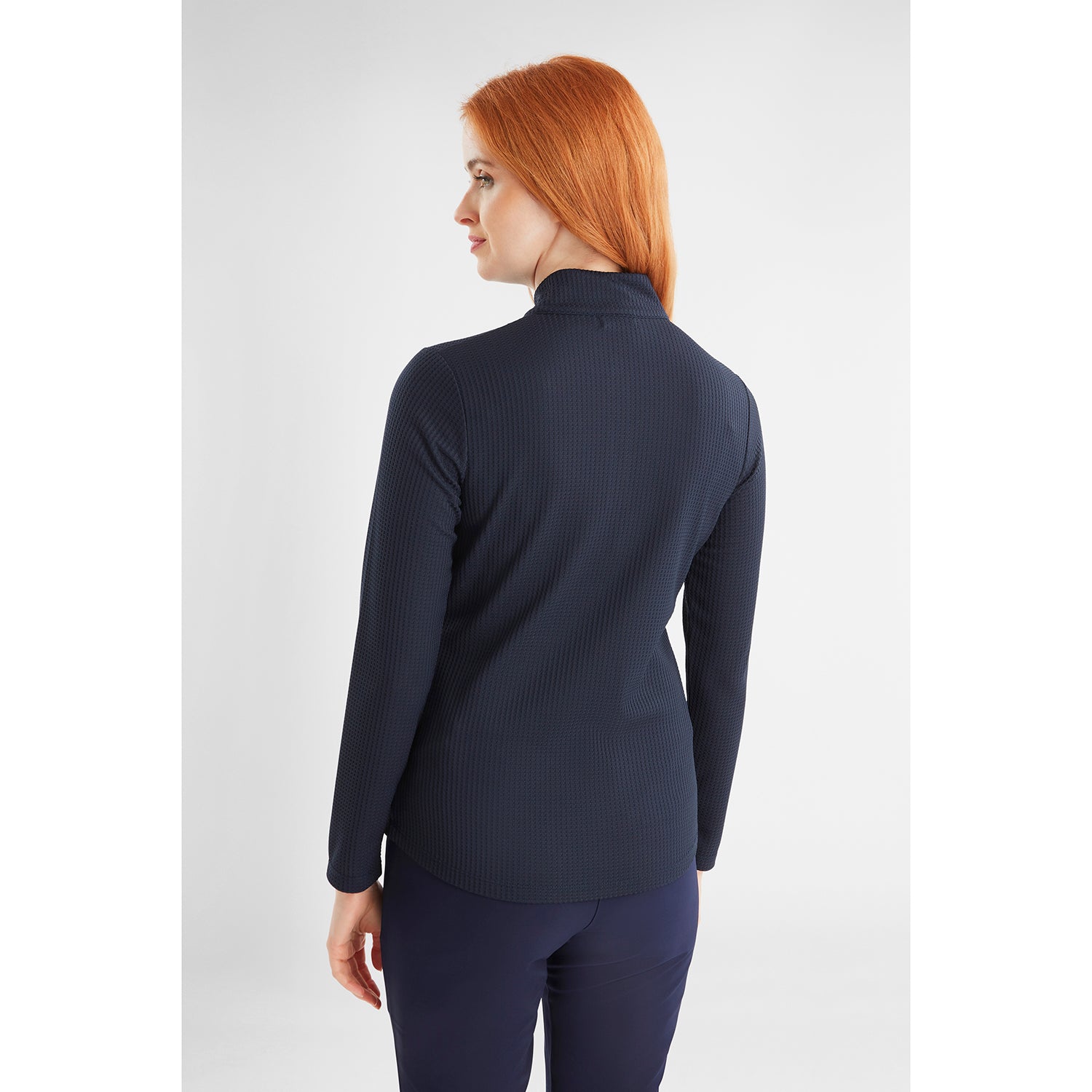 Green Lamb Ladies Waffle Zip-Neck Long Sleeve Top in Navy - Last One Size 16 Only Left