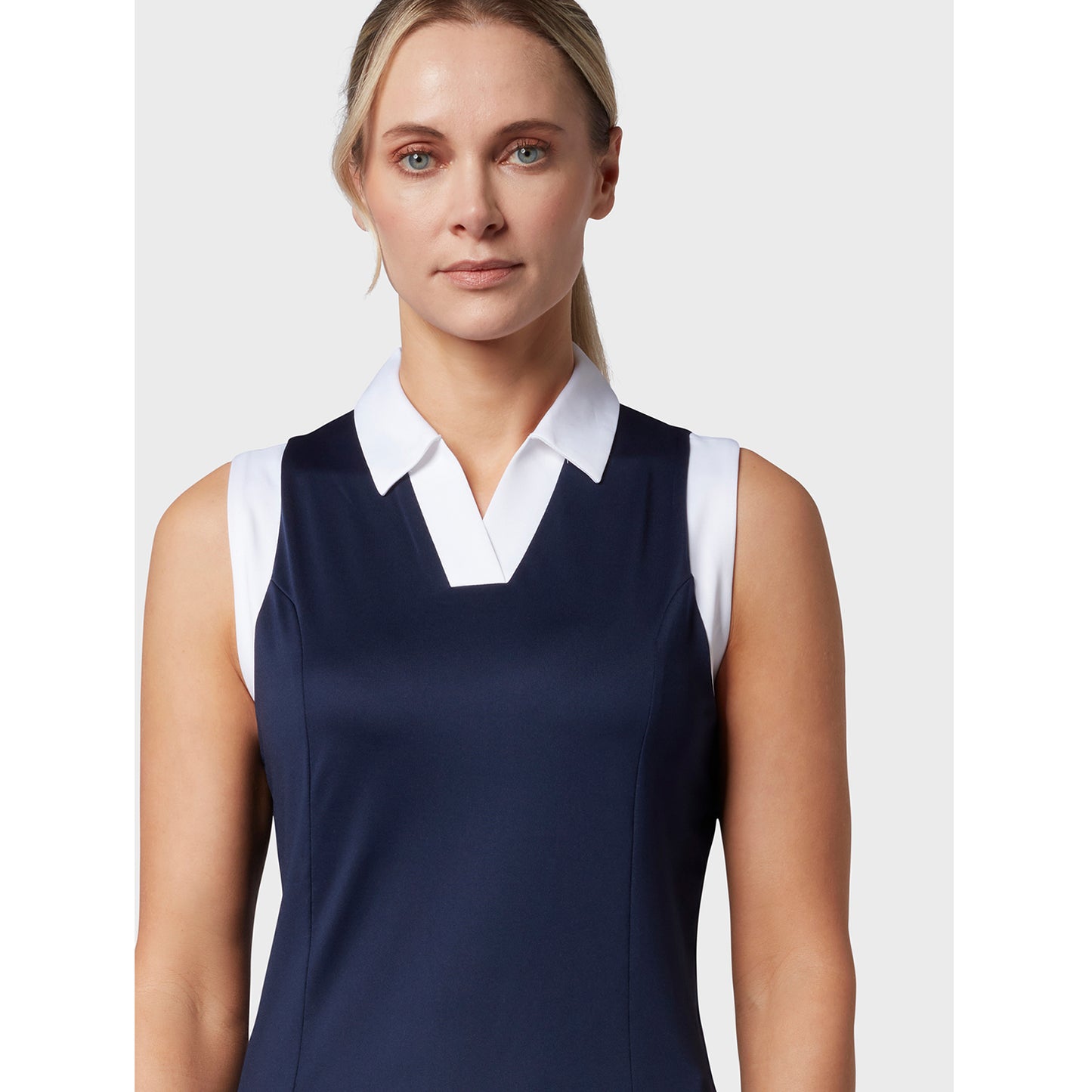 Callaway Ladies Sleeveless Colour Block Polo Shirt in Peacoat Navy